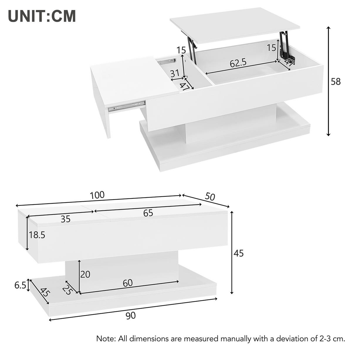COUCHTISCH 100/50/45 cm weiß aus Spanplatte mit LED-Beleuchtung und Stauraum - Weiß, Holzwerkstoff (100/50/45cm) - OKMYHOME