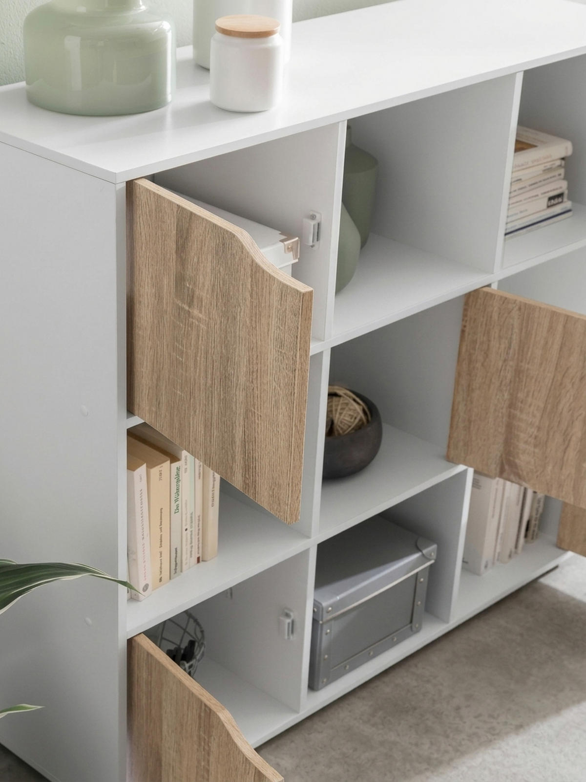 REGAL – Weiß/Sonoma, 89x91x29 cm, 9 Fächer, für Bücher und Deko - Schwarz/Weiß, Holz (89/91/29cm) - KADIMA DESIGN