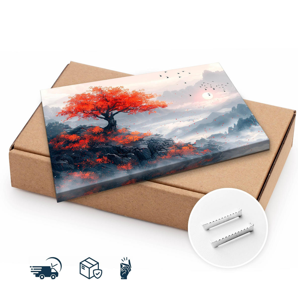 LEINWANDBILD für Esszimmer Baum Berge Landschaft 70cm x 50cm - Beige/Rot, Textil (70/50cm) - Muralo