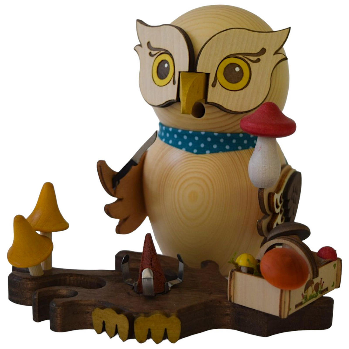 RAUCHFIGUR Eule Pilzsammler 15 cm - Multicolor, Holz (10/15/10cm)