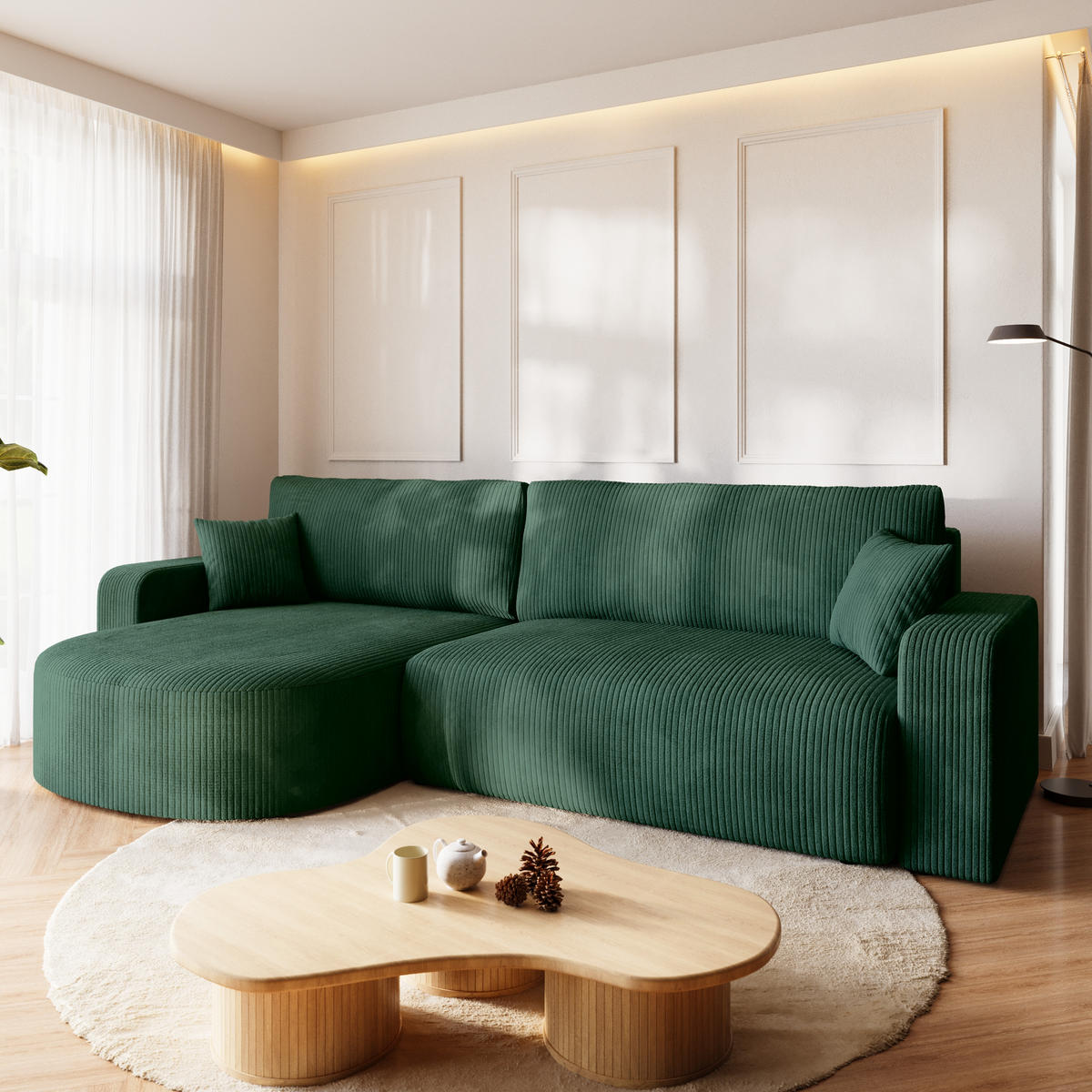 ECKSOFA Bisk mit Schlaffunktion Flaschengrün Cordstoff - Dunkelgrün, Textil (275/170cm) - Bromarkt