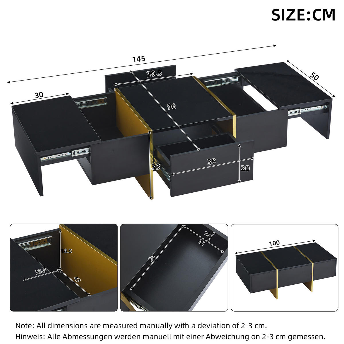 COUCHTISCH Schwarz 100/50/35 cm - Schwarz, Holzwerkstoff/Metall (100/50/35cm) - Urban Meuble