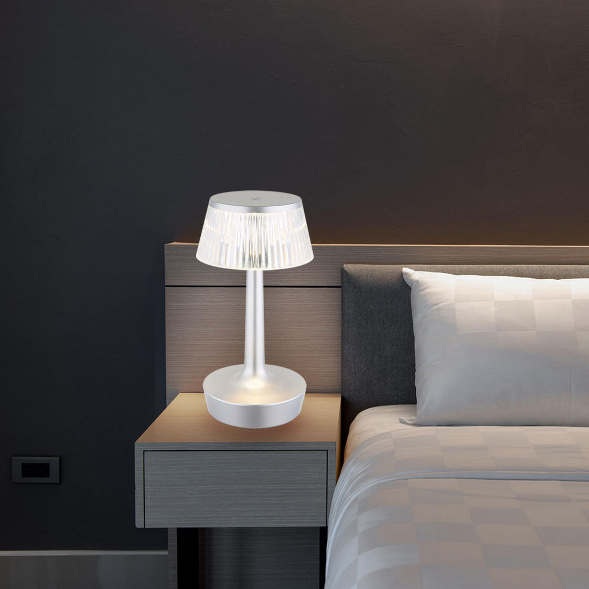 LED TISCHLEUCHTE Kristall Silber - Silberfarben, Kunststoff (12/12/23cm) - Globo Lighting