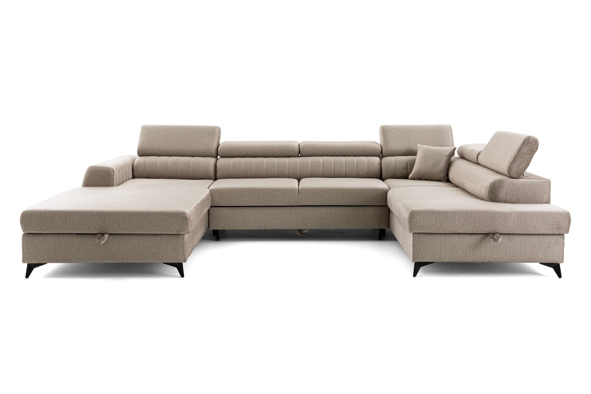 ECKSOFA U-Form PIERO U Rechts mit Schlaffunktion 125x260 Velours Beige - Beige/Schwarz, Holz/Textil (203/90/350cm) - Muffo