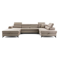 ECKSOFA U-Form PIERO U Rechts mit Schlaffunktion 125x260 Velours Beige - Beige/Schwarz, Holz/Textil (203/90/350cm) - Muffo