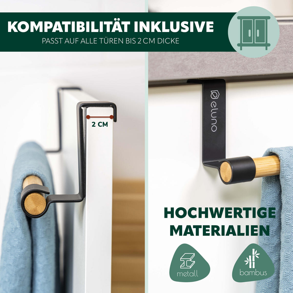 GESCHIRRHANDTUCHHALTER, schwarz, Bambus - Schwarz, Metall (25/7.5/6cm) - eluno