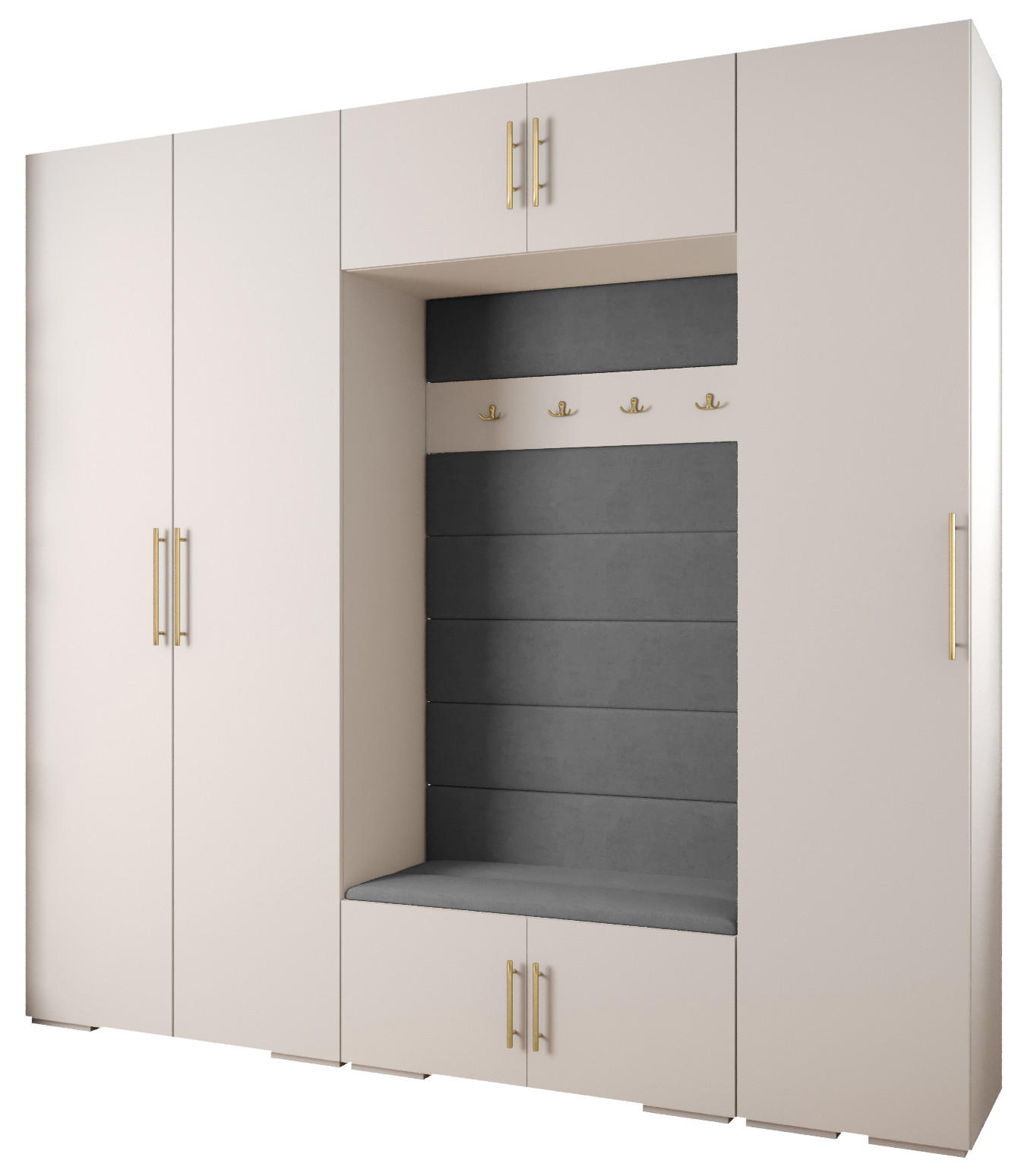 Abiks Möbel Garderoben-Set Weiß, Grau, Gold 250x236.7x47 cm