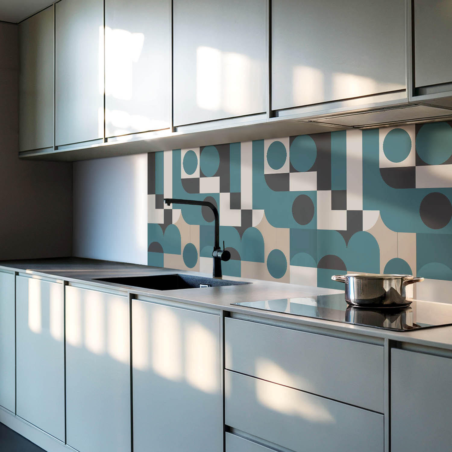 WANDPANEEL 4x 50x50 cm selbstklebend Modula - Pastellblau, Kunststoff (50/1.6/50cm) - Wallfluent