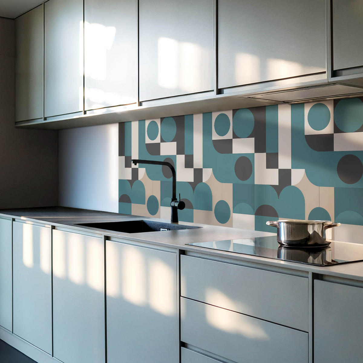 WANDPANEEL 4x 50x50 cm selbstklebend Modula - Pastellblau, Kunststoff (50/1.6/50cm) - Wallfluent