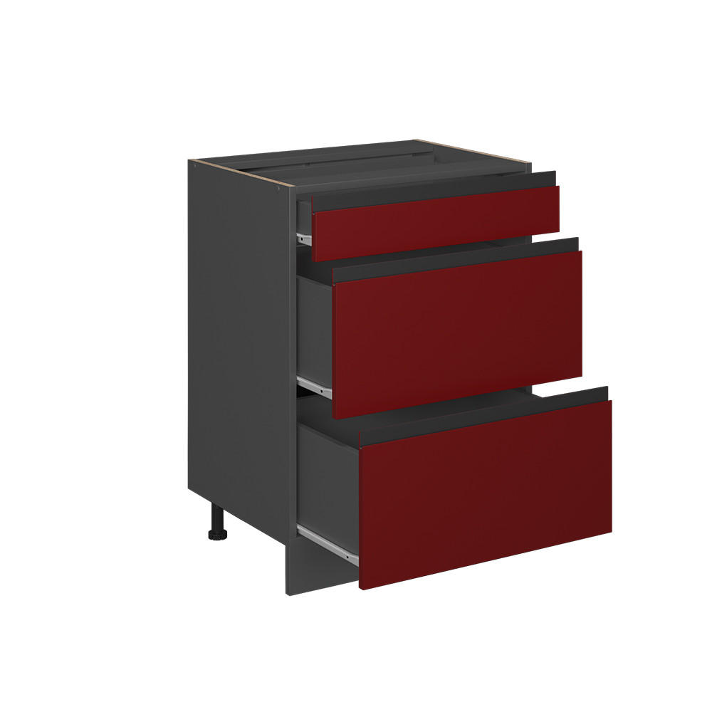 KÜCHENUNTERSCHRANK R-Line Rot 60 cm J-Shape, mit Schubladen, ohne AP - Anthrazit/Rot, Holzwerkstoff (60/81.6/46cm) - Vicco