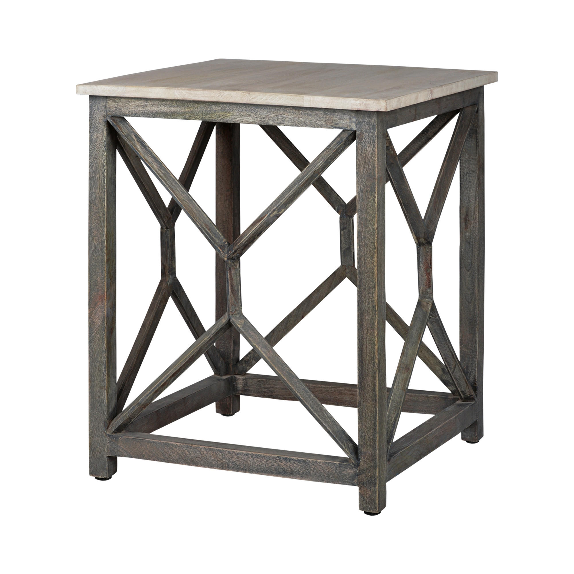WOMO-DESIGN POMŮCENÝ STOLEK Florence 45 x 45 x 55 cm, čtvercový, šedý, z mangového dřeva