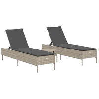 SONNENLIEGEN-SET 3-TLG. Mit Auflage Hellgrau Poly Rattan - Grau, Kunststoff (55/97/198cm) - vidaXL