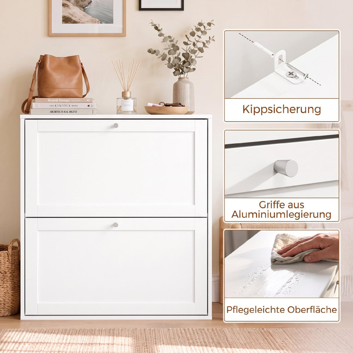 SKOSKÅP i MDF, vit - Vit, Träbaserade material/Metall (20/84/80cm) - HOMCOM