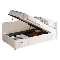POLSTERBETT 90/200 cm beige aus Samt mit Stauraum, USB und Seitentaschen - Beige, Holzwerkstoff (90/200cm) - OKWISH
