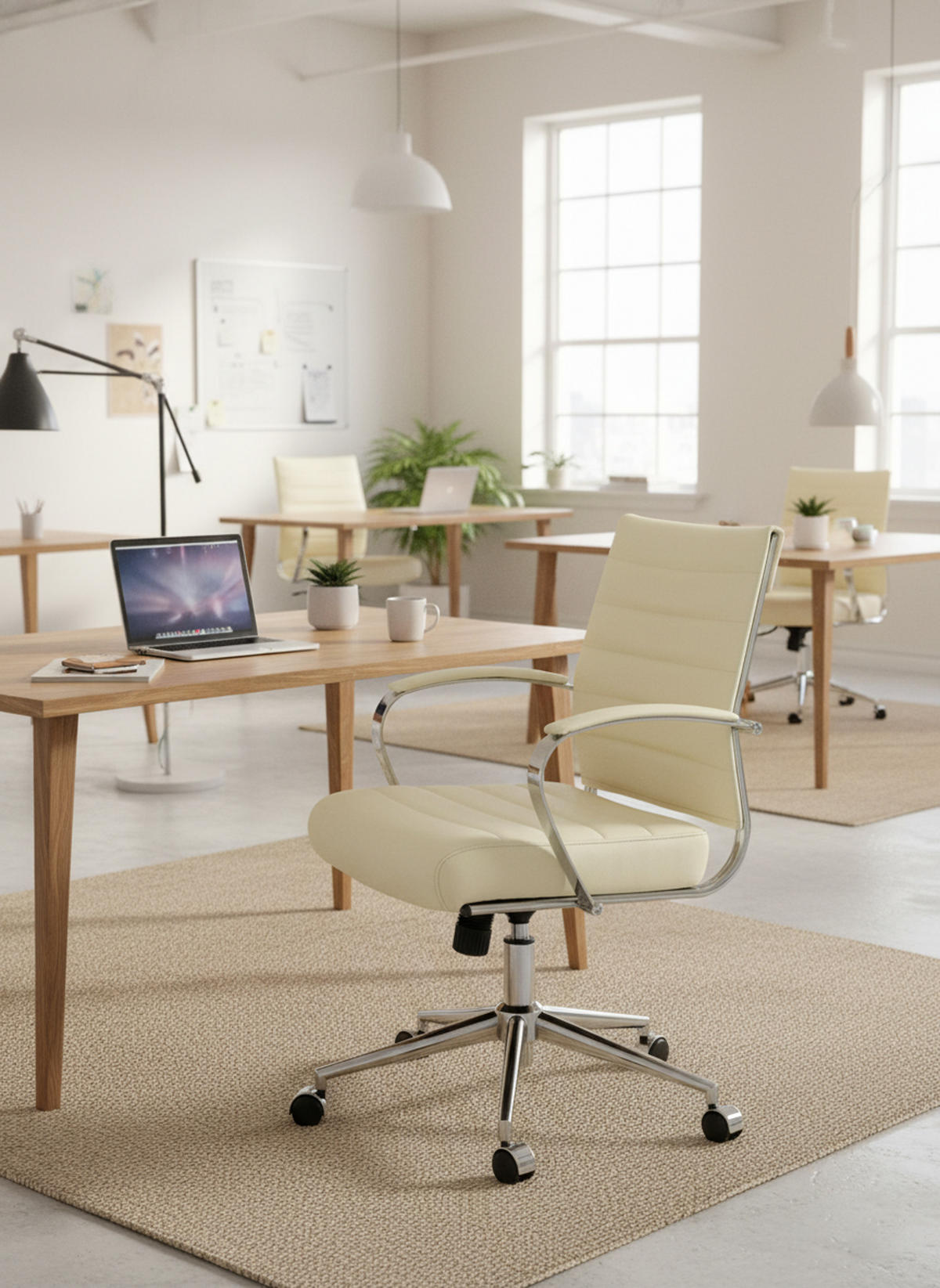 BÜROSTUHL Rynex Echtleder creme - Chromfarben/Creme, Leder/Metall (57/100/62cm) - TPFLiving