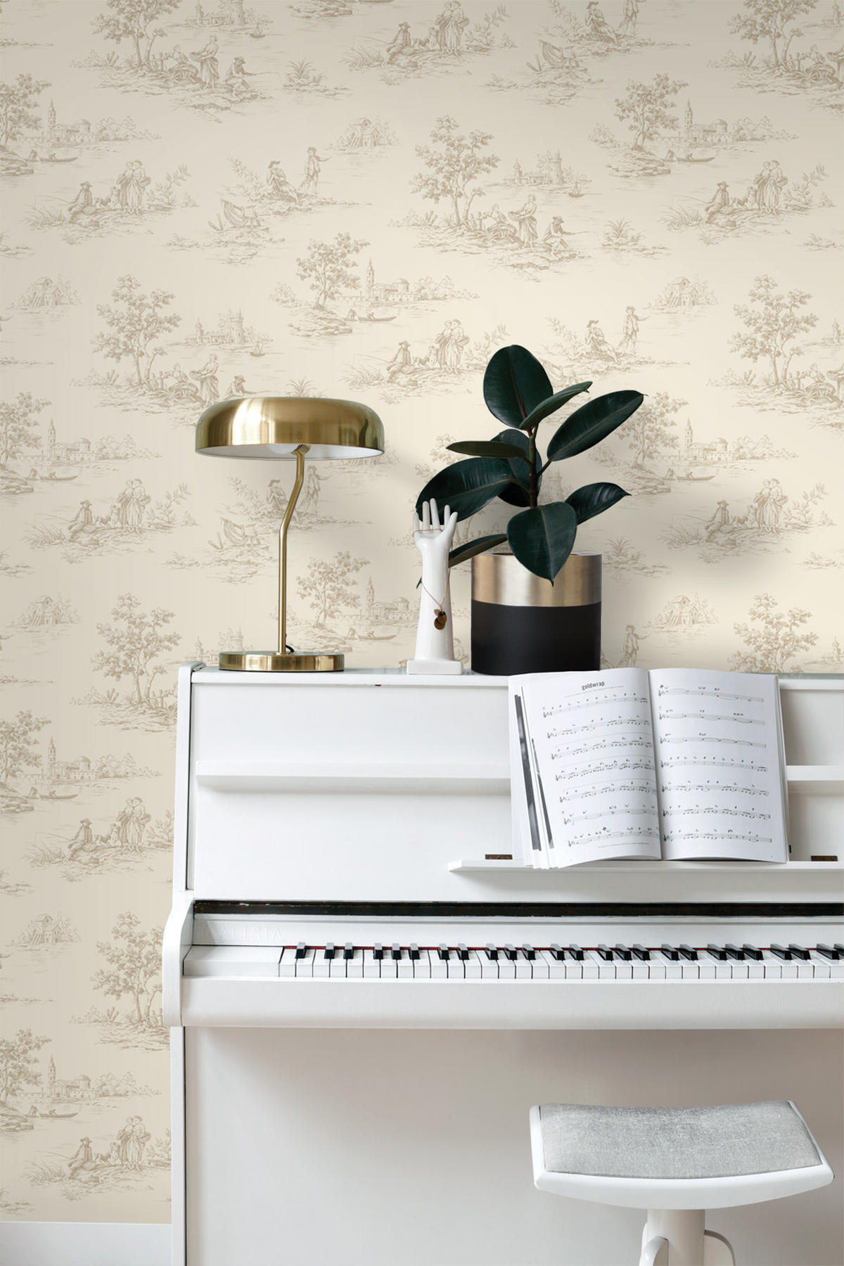 TAPETE Toile de Jouy 53 cm x 10.05 m - Beige, Papier (53/1000cm) - ESTAhome
