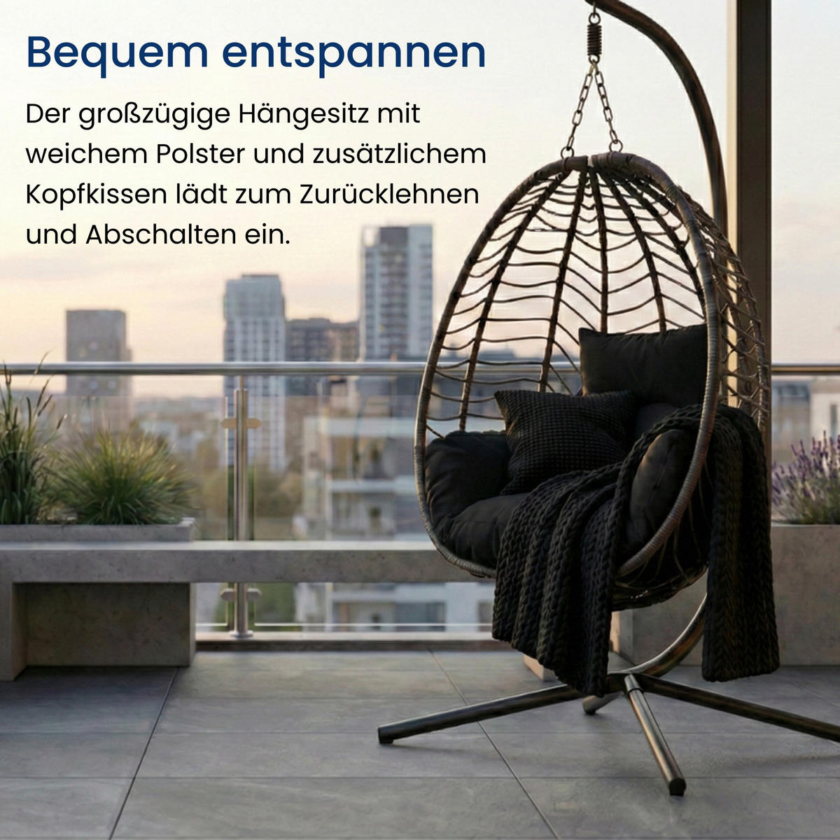 HÄNGESESSEL in Schwarz - Schwarz, Metall (92/197/104cm) - Home Collective