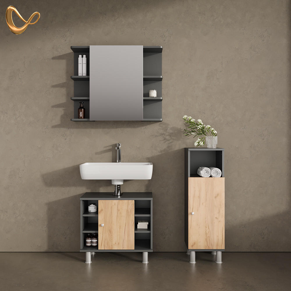 Livinity® WASCHBECKENUNTERSCHRANK Honigeiche, Anthrazit 60cm × 32cm × 54cm