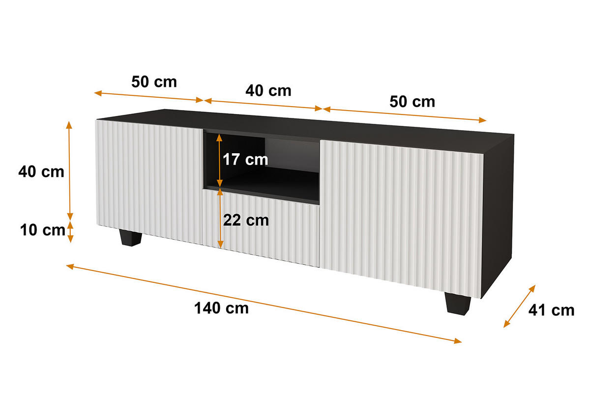 LOWBOARD NOA-2-S 140x50x41 cm - Schwarz / Weiß - Schwarz/Weiß, Holzwerkstoff (140/50/41cm) - ALTDECOR
