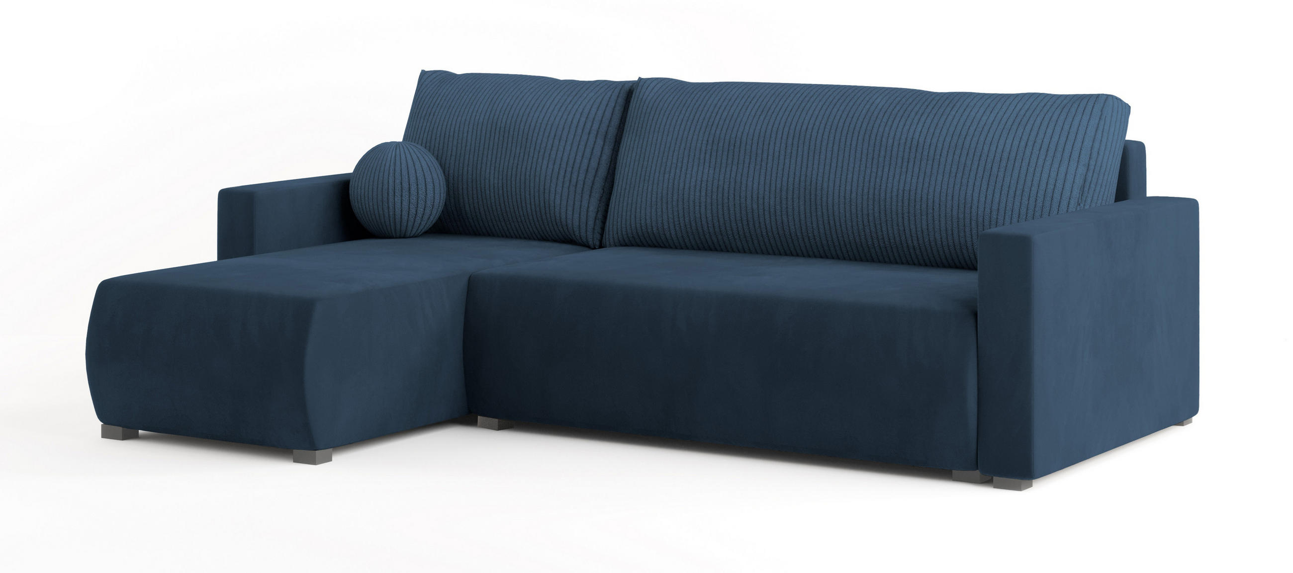 ECKSOFA SORGE Blau Plüsch-Stoff mit Schlaffunktion - Blau, Holz (220/143cm) - MASSENO