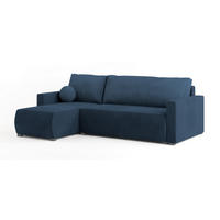 ECKSOFA SORGE Blau Plüsch-Stoff mit Schlaffunktion - Blau, Holz (220/143cm) - MASSENO