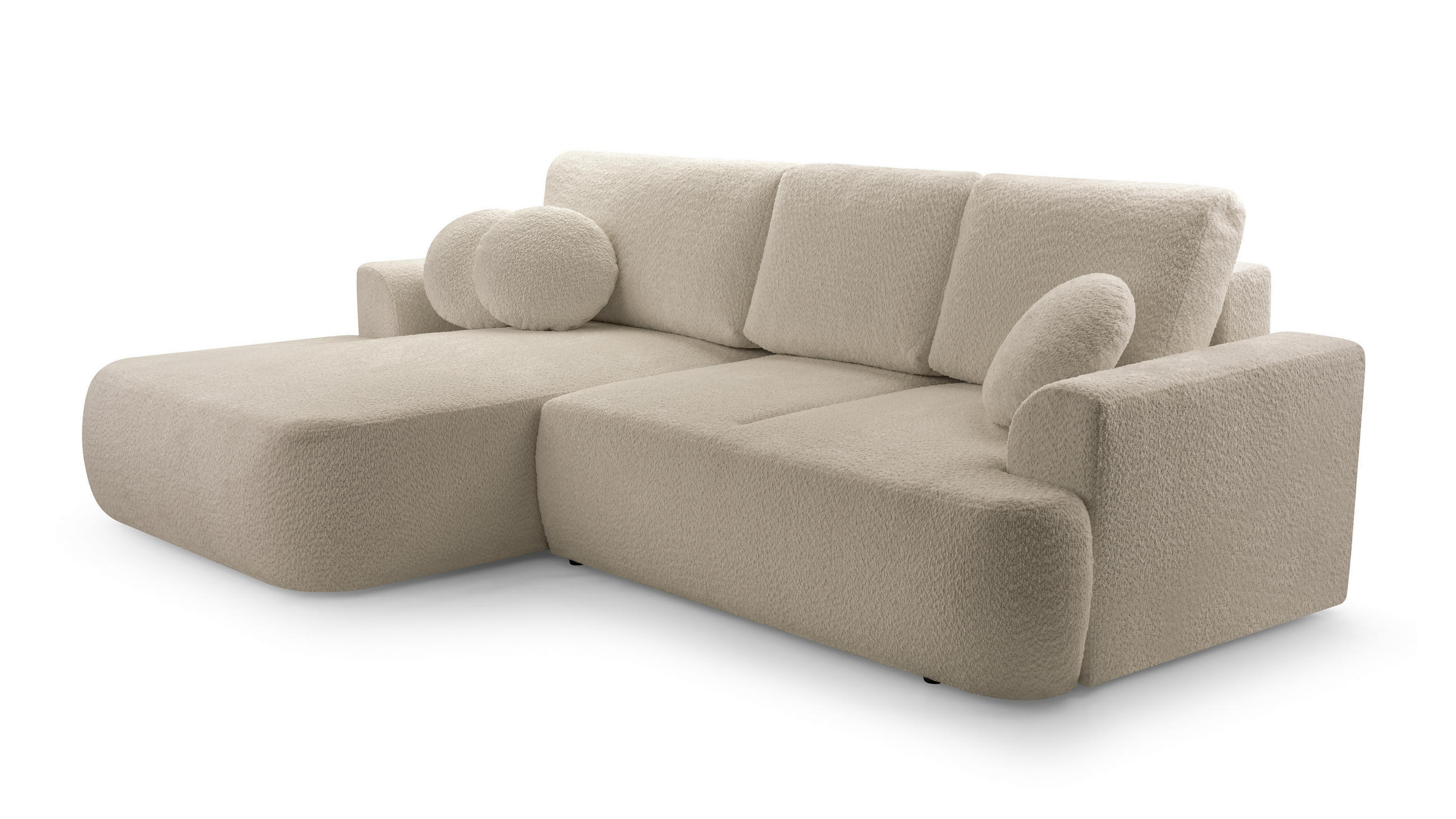 ECKSOFA FILO Beige Boucle-Stoff mit Schlaffunktion - Beige, Holz (260/168cm) - MASSENO