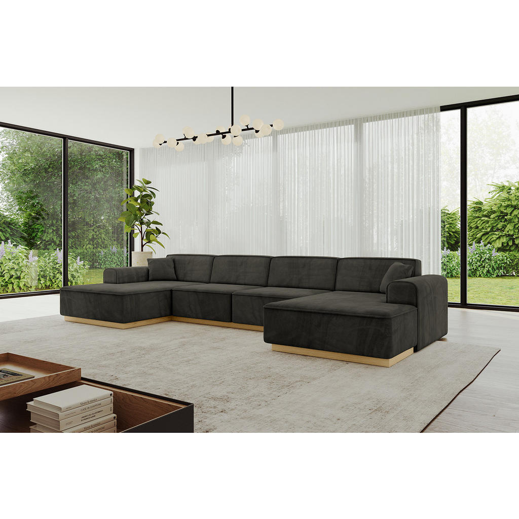 Thumbnail - Altdecor Wohnlandschaft, Schwarz, Textil, 6-Sitzer, U-Form, 386x80x165 cm, Wohnzimmer, Sofas & Couches, Wohnlandschaften...
