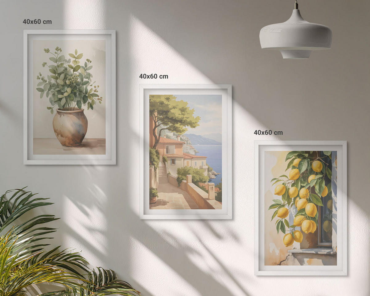 BILDER SET 3er Set - 40x60 cm Weißer Rahmen - Blumen in einer Vase, ein Meer aus Zitronen - Weiß, Kunststoff (40/60cm) - TULUP