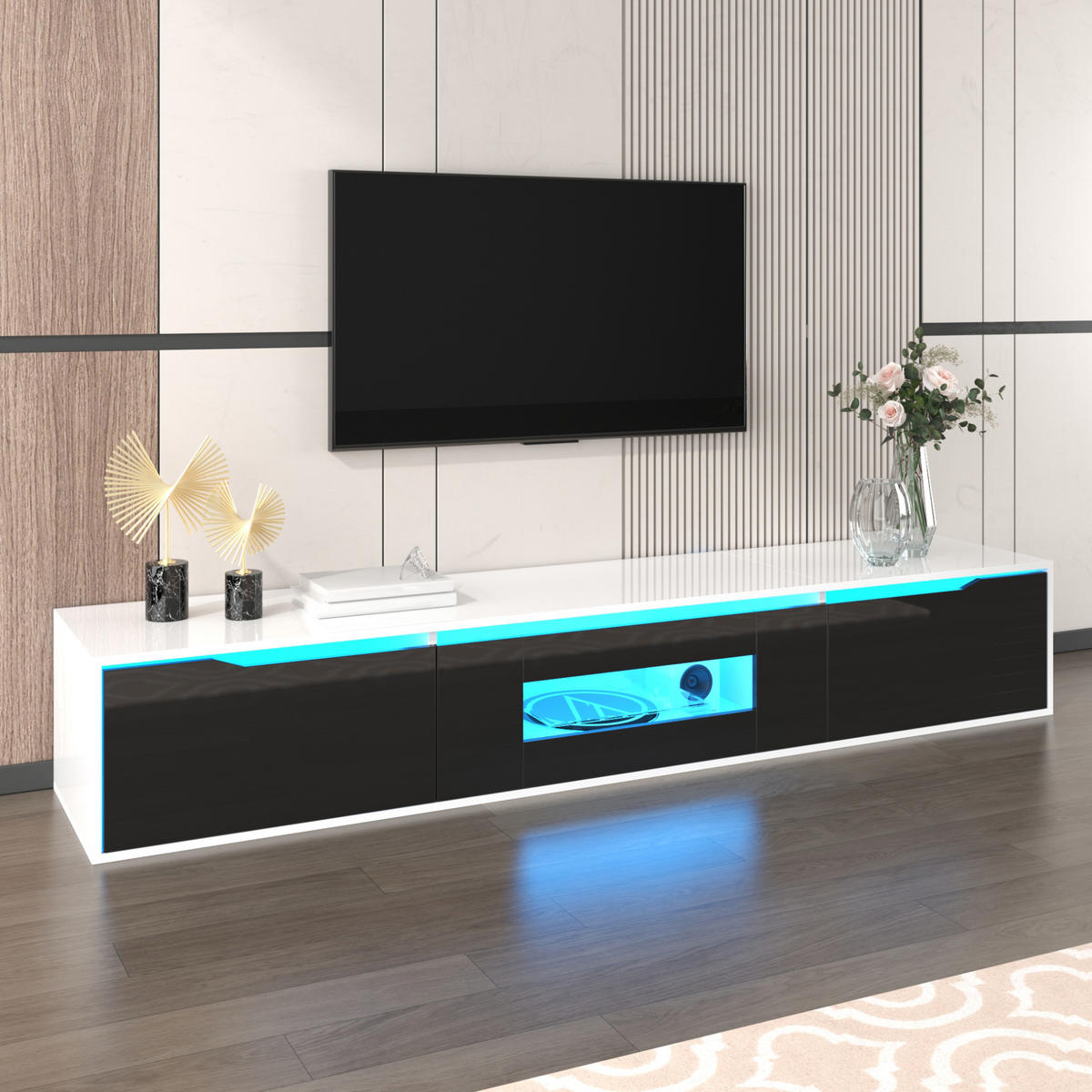 TV-SCHRANK mit LED 180 x 35 x 30 cm Hochglanz Schwarz-Weiß - Weiß, Holzwerkstoff (35/30/180cm) - Beauniv
