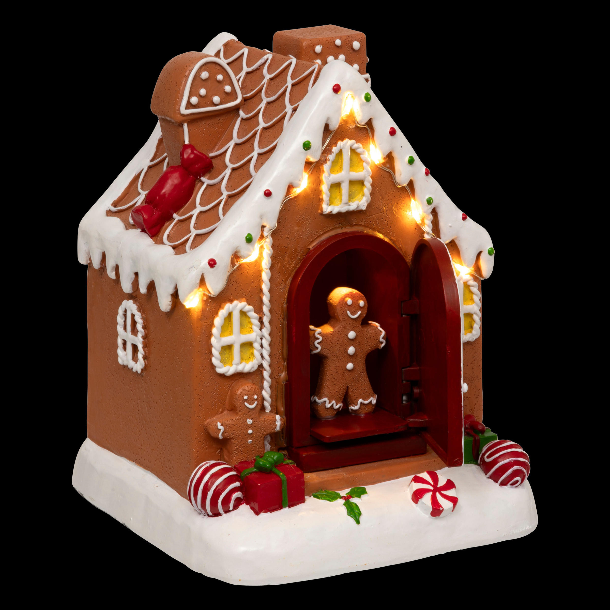 LEBKUCHENHAUS LED beweglich mit Ton 16,2 cm - Braun, Kunststoff (13.5/16.2/13.5cm) - Fééric Lights and Christmas