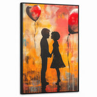 LEINWAND Bilder mit Rahmen - Straßenkunst - Liebe - Graffiti - Kunst - Banksy - 60x90 - Orange, Textil (60/90cm) - MuchoWow
