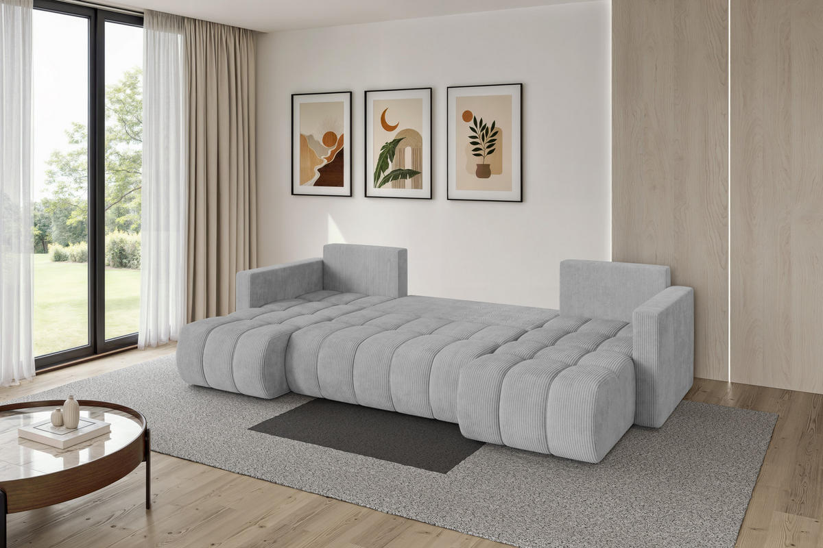 SEDACÍ SOUPRAVA DO U s funkcí spaní a úložným prostorem GARD-U 300x146x85 šedá manšestr - šedá/černá, kompozitní dřevo/textil (300/85/146cm) - ALTDECOR