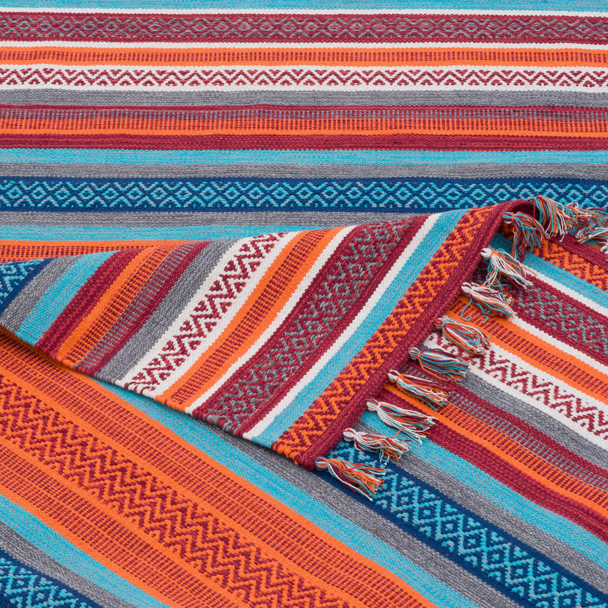 KELIM BAUMWOLLE NATUR TEPPICH GRACE - Türkis, Textil (140/200cm) - Pergamon