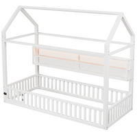 KINDERBETT aus Metall 90x200 cm Weiß mit Sicherheitszaun, LED-Beleuchtung und hausförmigem Dach - Weiß, Metall (90/200cm) - Modfu
