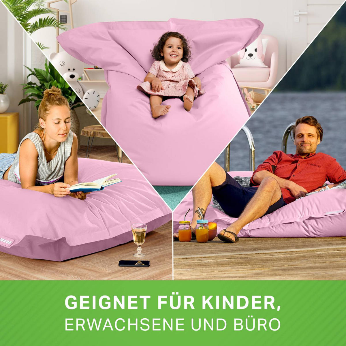 SITZSACK XXL "Square" 140x180cm - 380 L - Rosa, Textil (140/25/180cm) - Green Bean