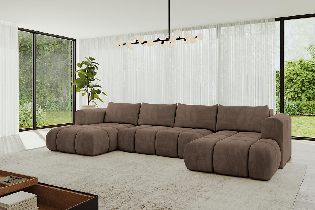 WOHNLANDSCHAFT Ottomane Links CLOUD-U 414x180x40 Braun Velours - Braun, Holzwerkstoff/Kunststoff (414/90/180cm) - ALTDECOR