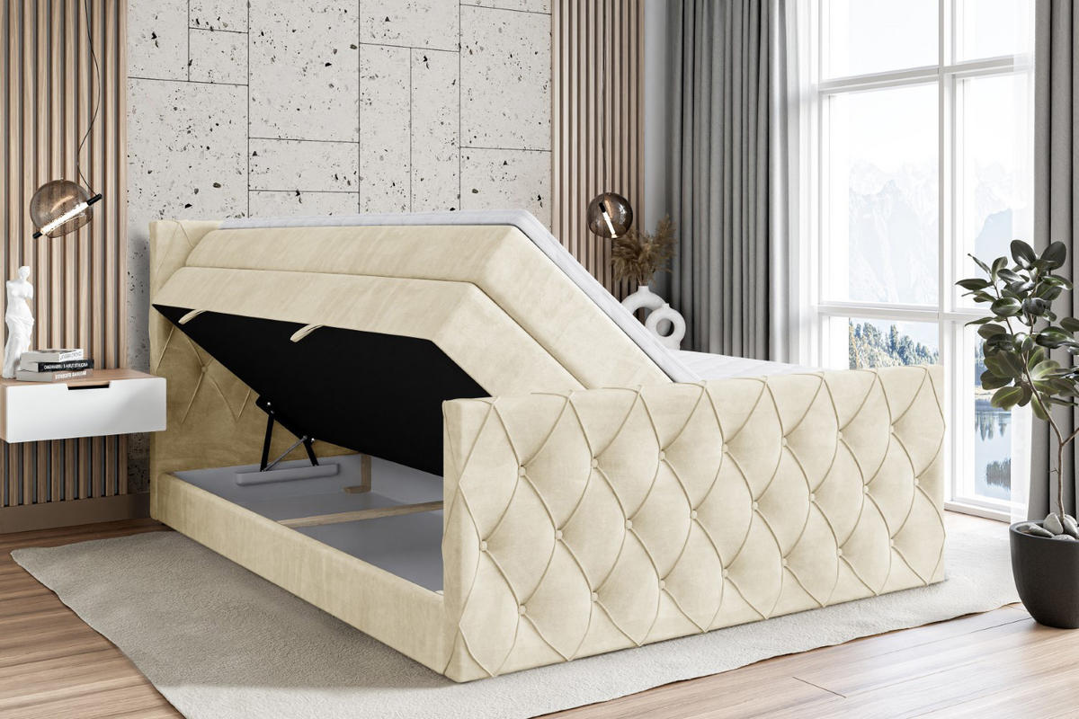 BOXSPRINGBETT AMAY-Z KING - 200x200 - H3/H4 - Beige - Beige, Holzwerkstoff (200/200cm) - ALTDECOR