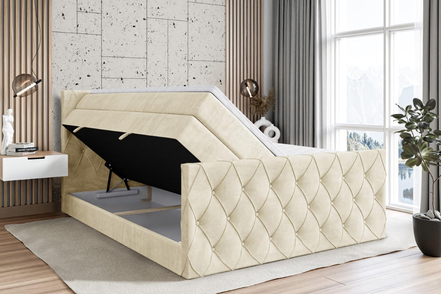 Thumbnail - Altdecor Boxspringbett, Beige, Holzwerkstoff, Höhe ca. 38 cm, 180x200 cm, Schlafzimmer, Betten, Boxspringbetten