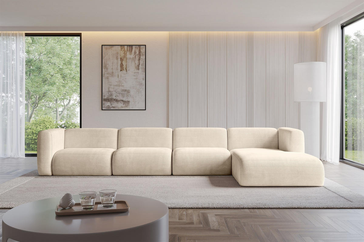 ECKSOFA Ottomane Rechts MIRA-L3 409x179x70 Beige Cord - Sandfarben/Beige, Holzwerkstoff/Kunststoff (409/179cm) - ALTDECOR