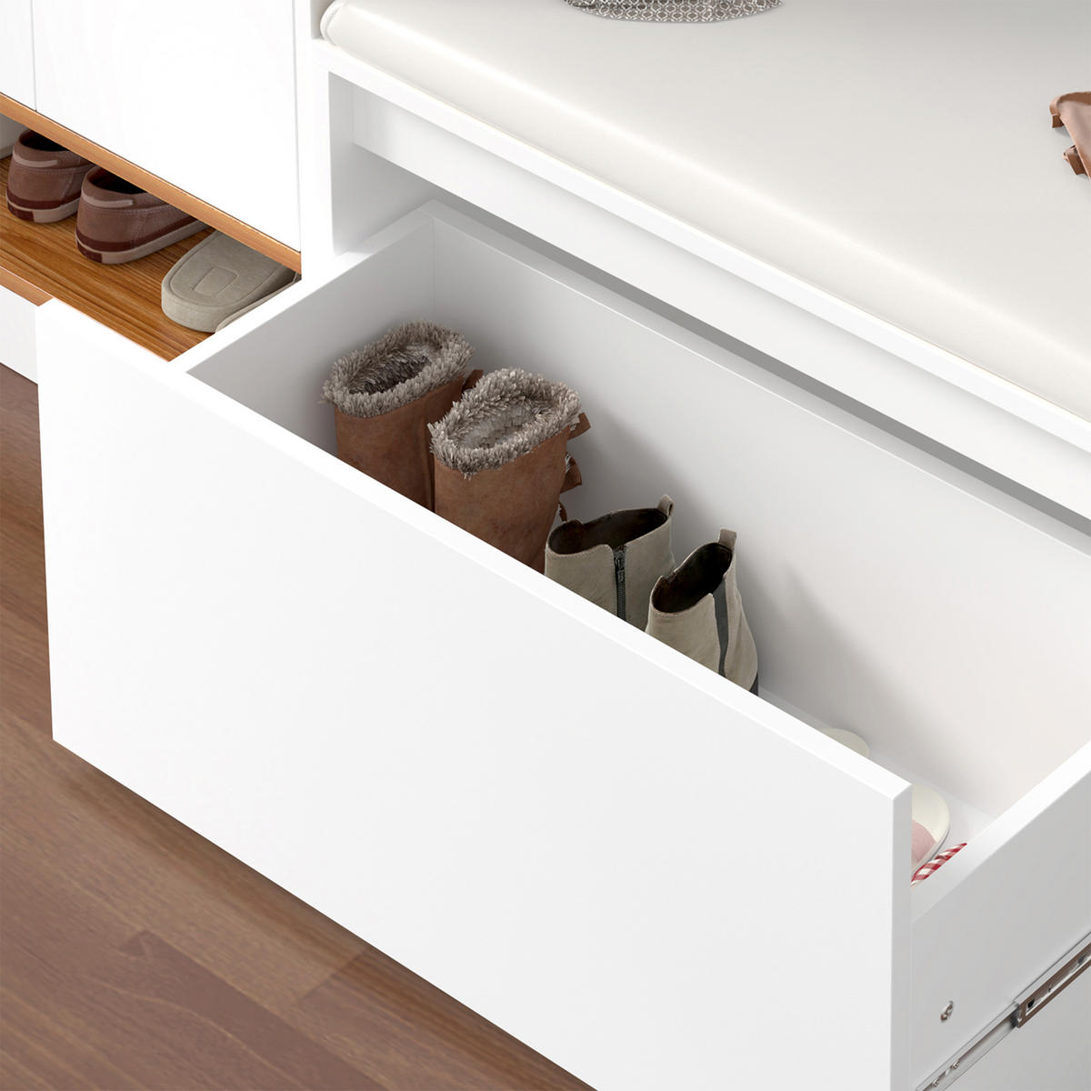 SCHUHBANK Degerfors - Weiß, Holzwerkstoff/Kunststoff (39/45/80cm) - [en.casa]