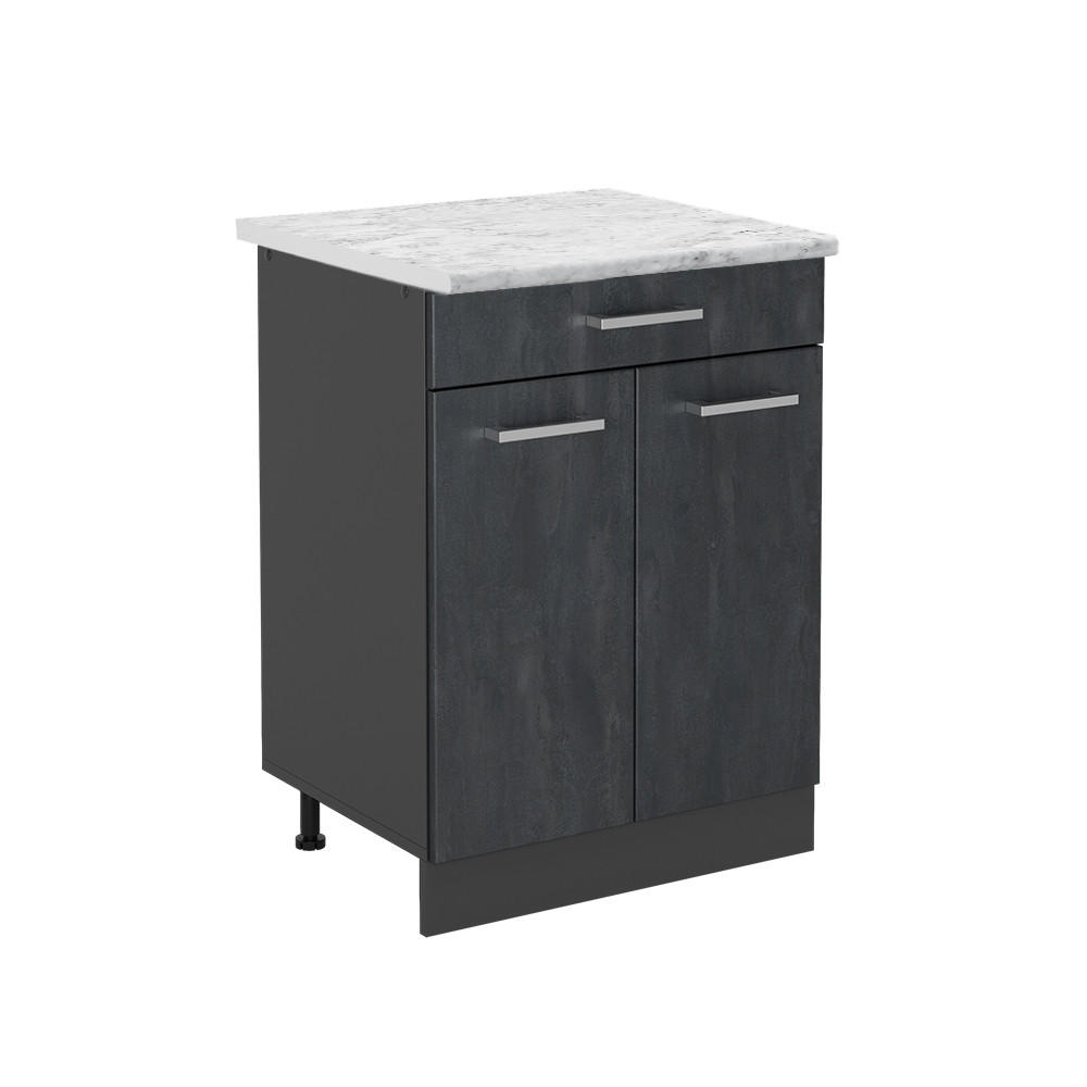 KÜCHENUNTERSCHRANK R-Line Schwarz Beton 80 cm AP Marmor - Anthrazit/Schwarz, Holzwerkstoff (60/81.6/60cm) - Vicco