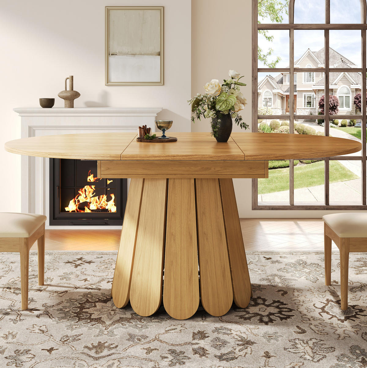AUSZIEHBARER Esstisch, MDF, rund zu oval, 118-158/118/76,8 cm, Naturfarben - Naturfarben, Holzwerkstoff (118/118/76cm) - Redom