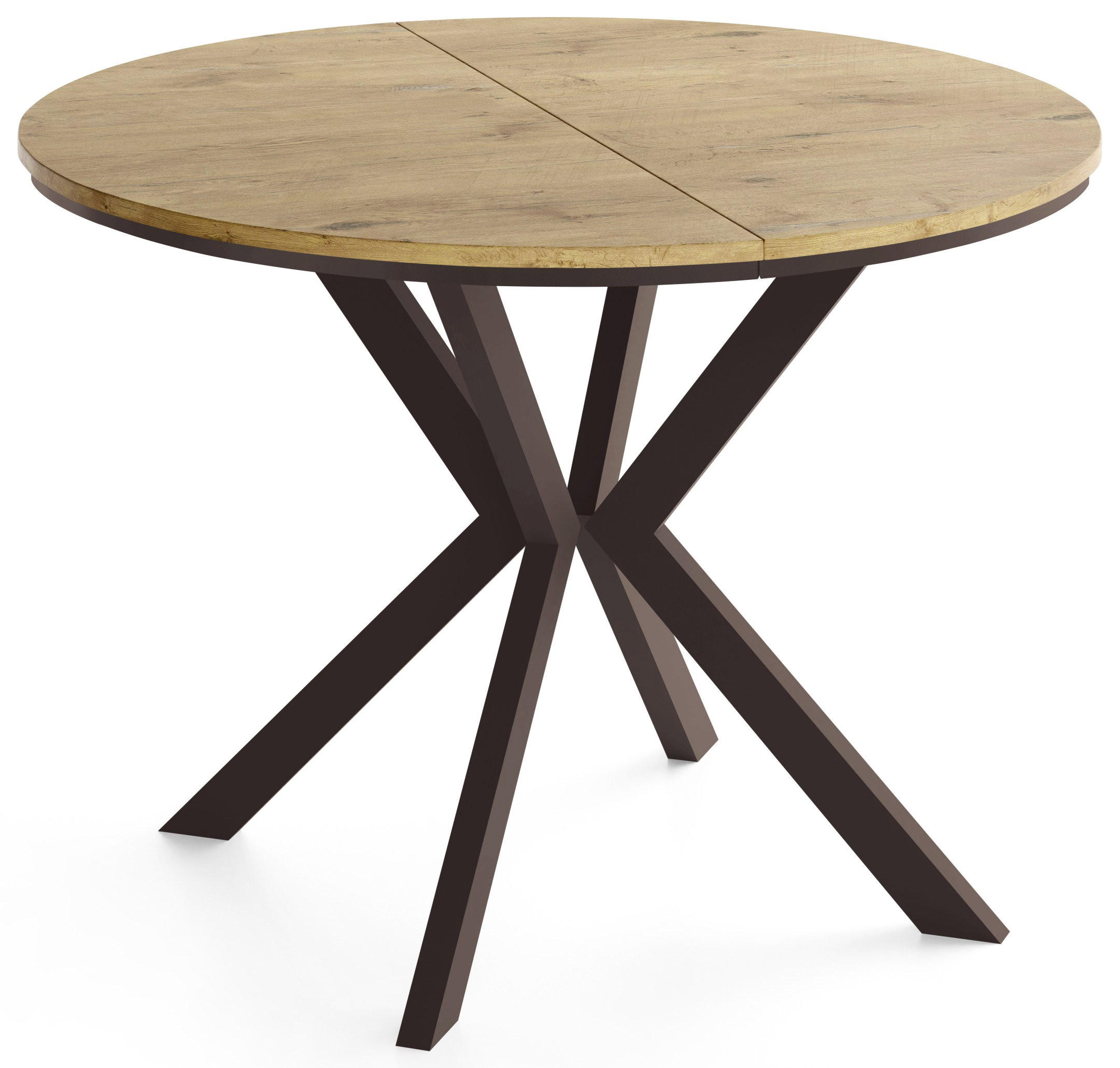ESSTISCH Valio Neo rund oval ausziehbar verlängerbar mit braunen Metallbeinen, Eiche Hellbraun 100-140/100/76 cm - Eichefarben/Braun, Holzwerkstoff/Metall (100/140/76cm) - WFL GROUP