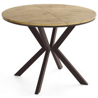 ESSTISCH Valio Neo rund oval ausziehbar verlängerbar mit braunen Metallbeinen, Eiche Hellbraun 90-130/90/76 cm - Eichefarben/Braun, Holzwerkstoff/Metall (90/130/76cm) - WFL GROUP