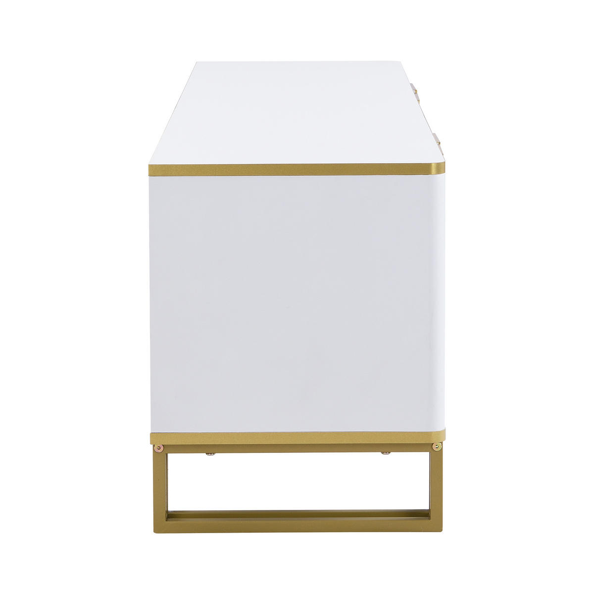 LOWBOARD in Weiß und Gold TV-Schrank mit vier Türen für Wohnzimmer, B160/T37.5/H48 cm - Goldfarben/Weiß, Holzwerkstoff/Metall (160/48/37.5cm) - STILVORA