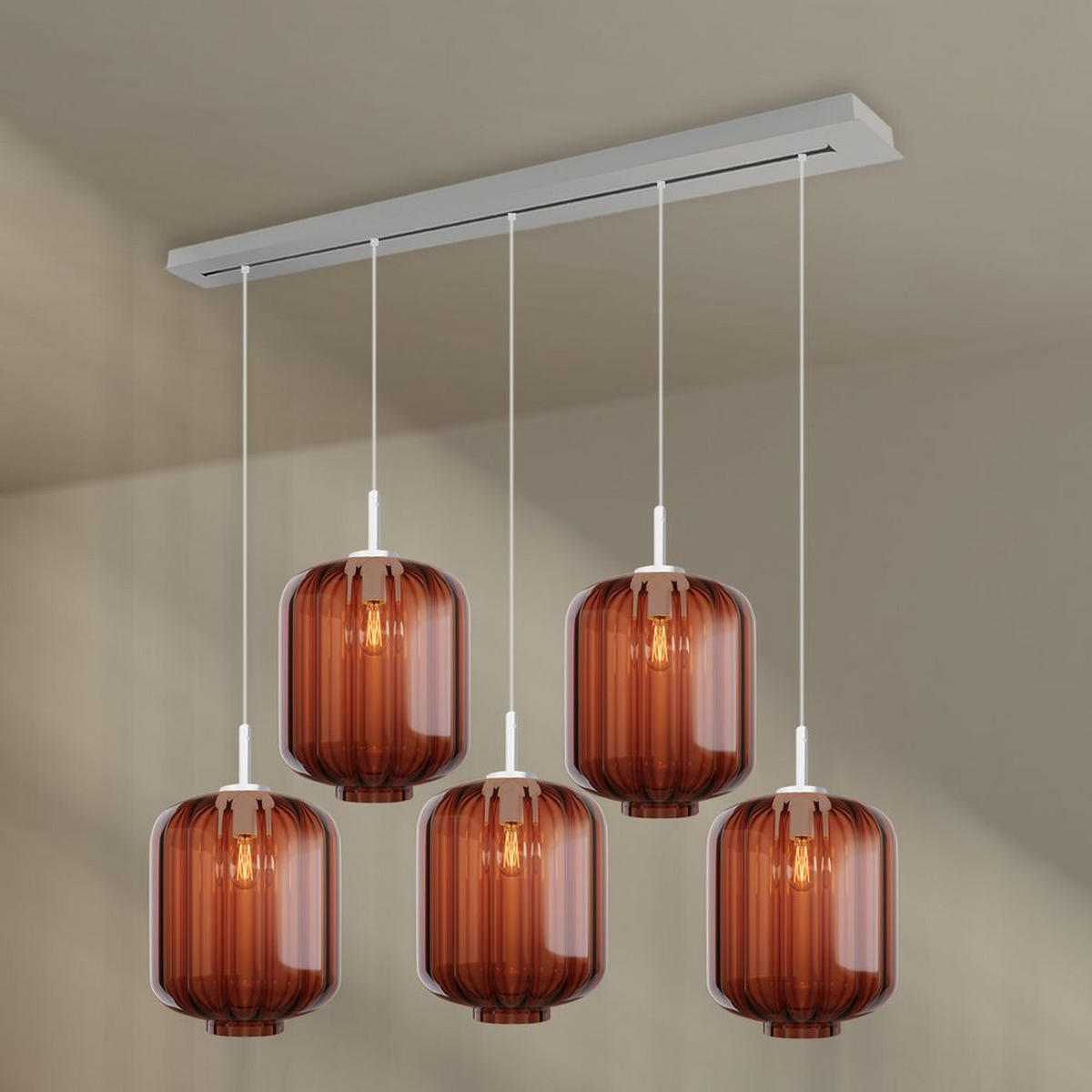 HÄNGELEUCHTE Velo 5-flammig Braun Ø 25cm - Braun/Weiß, Glas (25/25/27cm) - s.luce