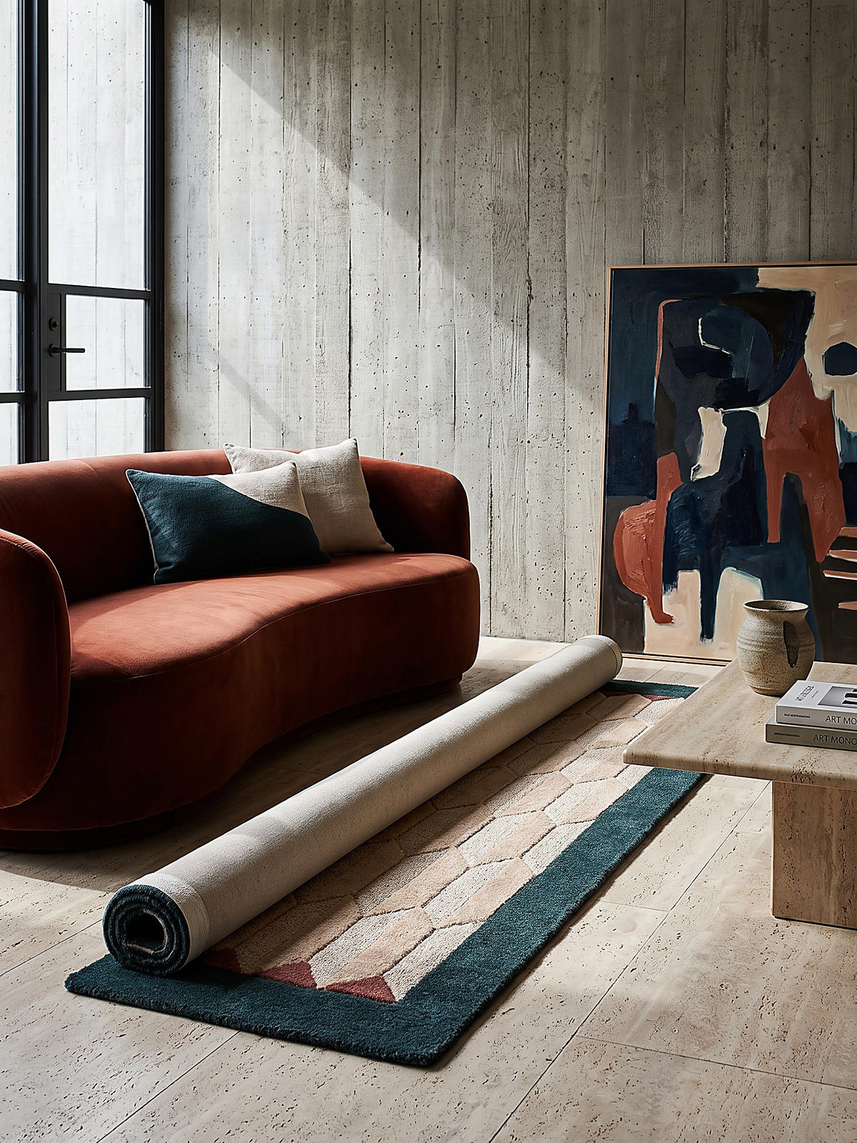 TEPPICHLÄUFER handgetuftet DARENT, Wabenmuster, Petrol, 60 x 230 cm - Türkis, Textil (60/230cm) - KADIMA DESIGN