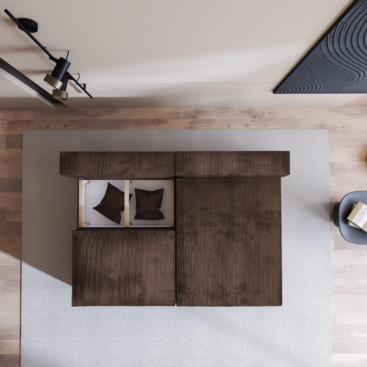 ECKSOFA FIORO P Braun Kordstoff mit Schlaffunktion - Braun/Grau, Holz/Kunststoff (204/148cm) - MASSENO