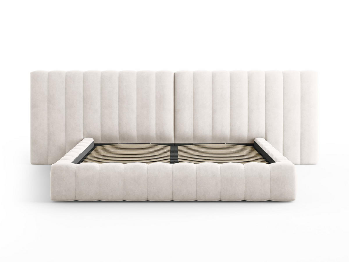 BETT mit Bettkasten und Doppelkopfteil Kelp aus strukturiertem Stoff beige 200x200cm - Beige, Textil (200/200cm) - Micadoni