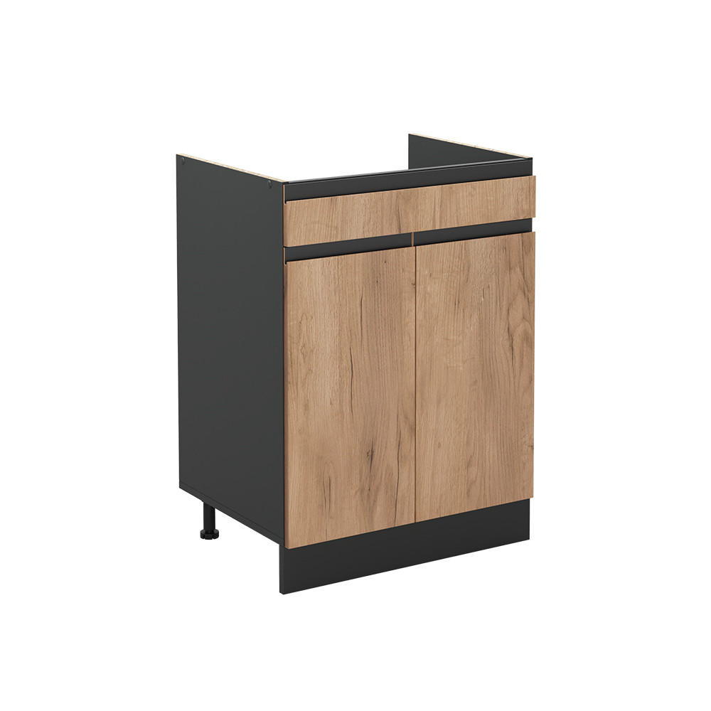 KÖKSUNDERSKÅP R-Line, Goldkraft ek/antracit, 60 cm med låda utan bänkskiva - Ekfärgad/Antracit, Träbaserade material (60/81.6/46cm) - Vicco